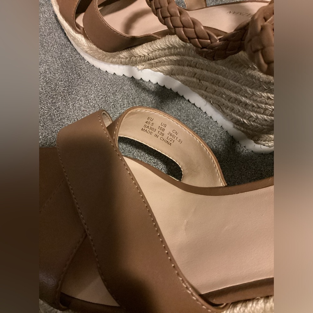 New Stuart Weitzman Mykonos Leather Espadrille Wedge Sandals Camel/Brown Size 10 - Picture 3 of 8
